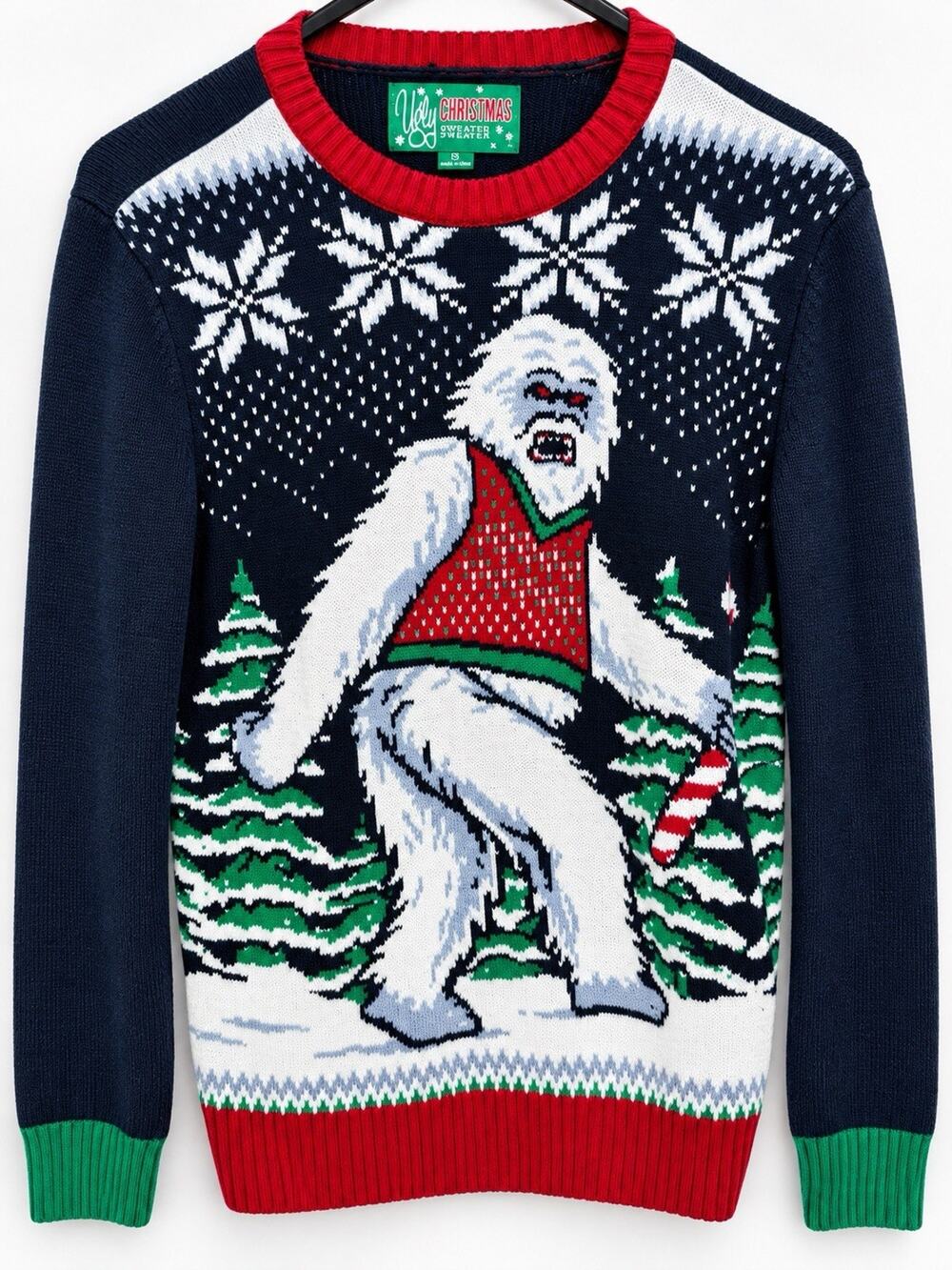 Ugly Christmas Sweater Yeti Bigfoot Candy Cane Holiday Knit Men’s Small